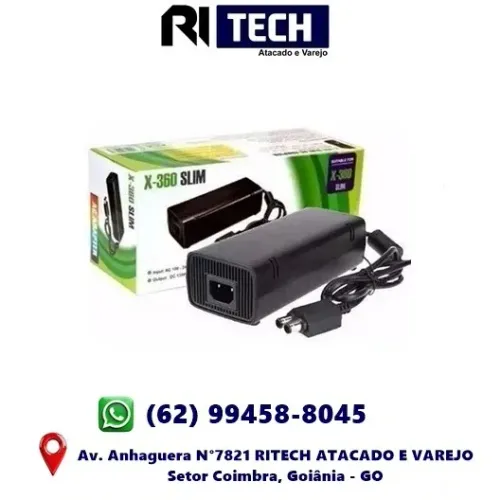 Fonte + Cabo Bivolt Vídeo Game Xbox 360 Slim 2 Pinos X Box