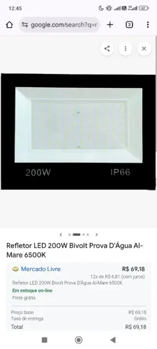 Refletor LED 200W 6000K Branco Frio SMD IP66 Bivolt<br>6000K Branco Frio SMD IP66 Bivolt