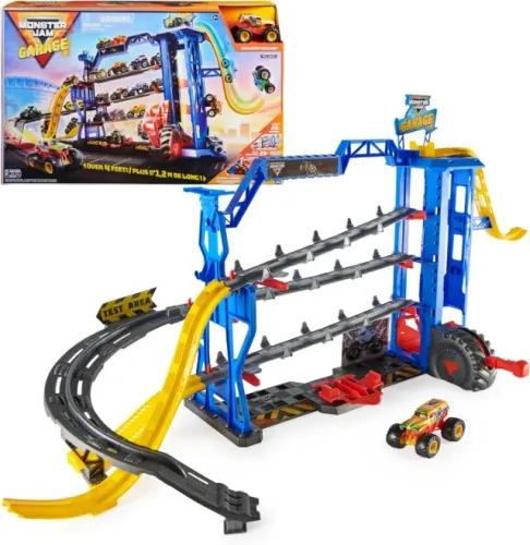 Monster Jam Garage Playset and Storage with Exclusive Grave Digger Monster Truck, Lights &