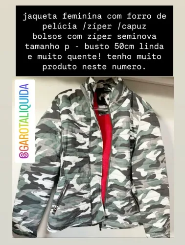 Jaqueta feminina camuflada com zíper - P