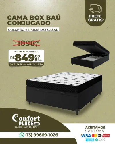 Cama Box Baú Conjugado Espuma D33 Casal Frete Grátis