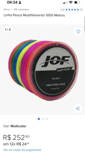 Linha Pesca Multifilamento JOF 1000 Metros Multicolor