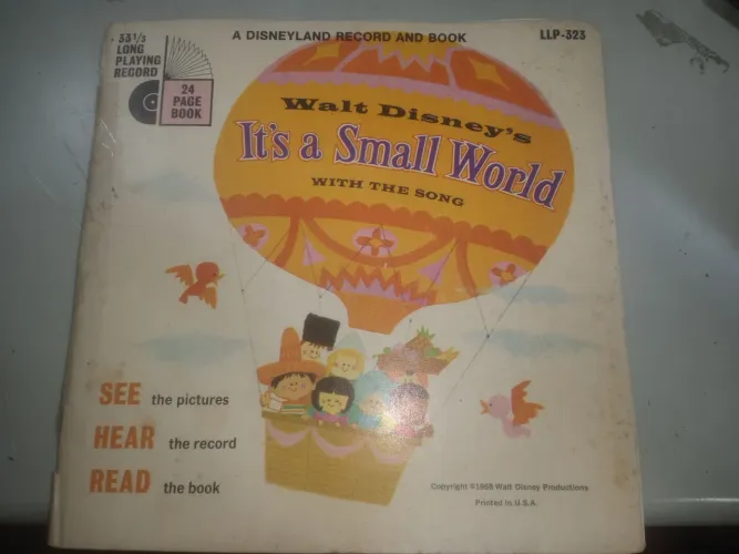 Compacto Vinil It's a Small World Disney 1968 c/ livro histórias em inglês 25pg Importado