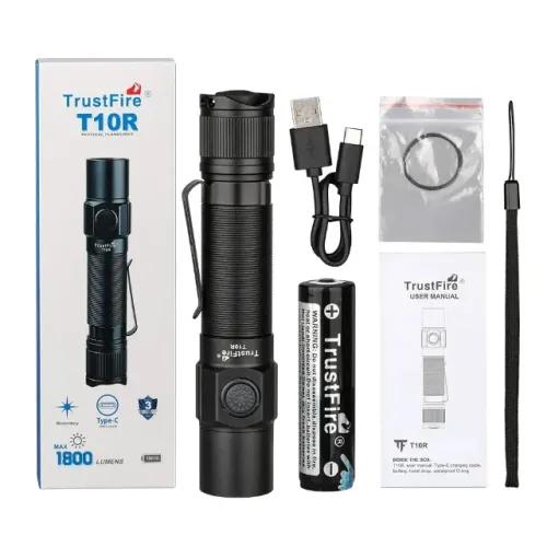 Lanterna Tática Trustfire T10R 1800 Lúmens USB Tipo C Recarregável Militar, Segurança Etc