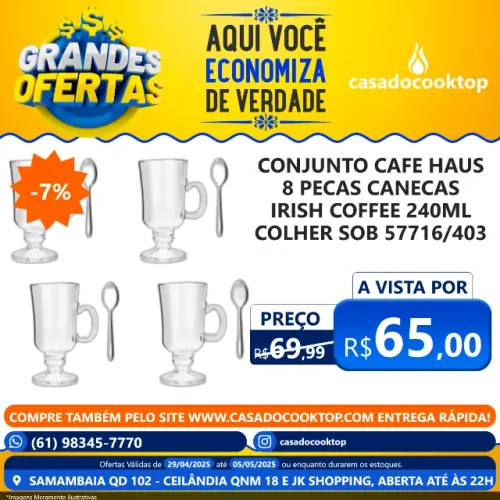Conjunto cafe haus 8 pecas canecas irish coffee 240ml+colher sob