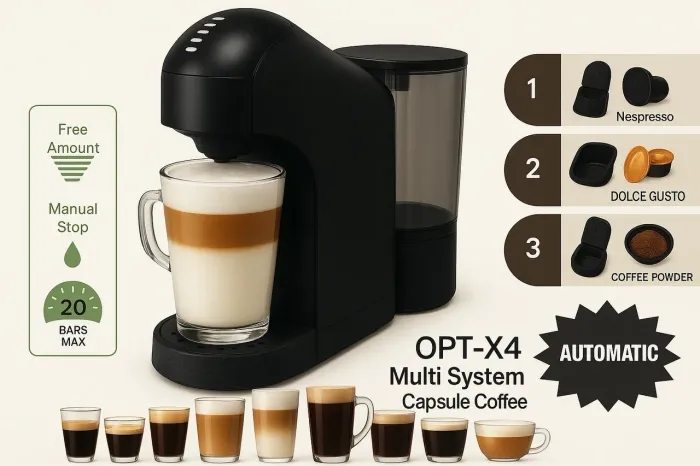 Máquina de Café Expresso OPT-X4 Multicápsulas Automática 