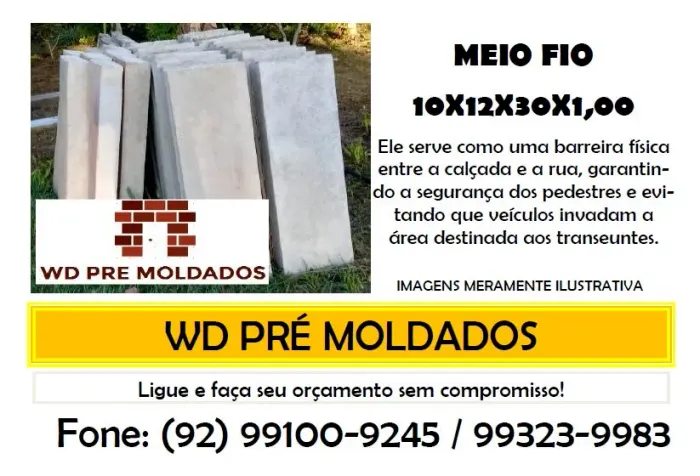 Meio Fio de Concreto 100x12x30 cm Coluneta de Concreto Direito de Fábrica