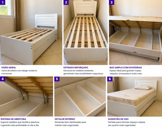 Cama Solteiro com Baú e Divisórias | Ótimo Estado | R$ 397