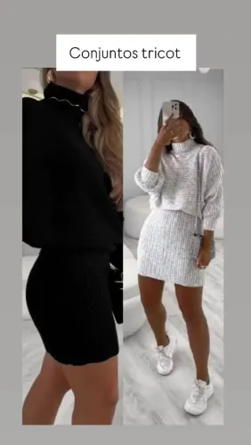 Conjunto em lã tamanho único saia e blusa.preto ou cinza . promoção