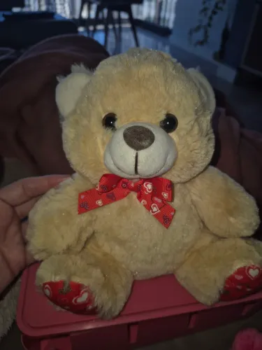 Ursinho de Pelúcia Bege com Laço Vermelho - Muito Conservado