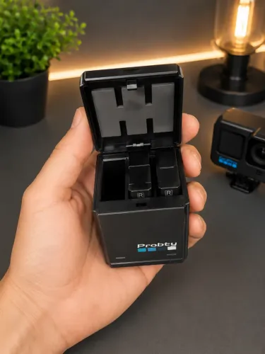 Carregador Original Probty 3 Baterias GoPro HERO 5 6 7 8 | Estojo Carregador USB-C