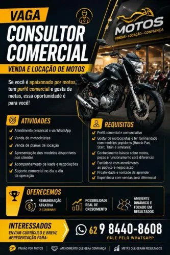 CONSULTOR COMERCIAL/VENDA DE MOTOS E LOCAÇÃO