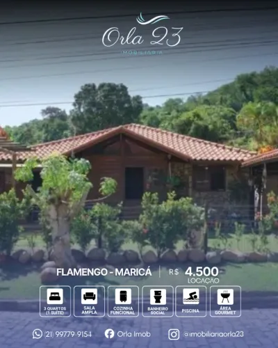 FLAMENGO, ORLA 23 IMOBILIÁRIA ALUGA! Excelente casa linear em condomínio em Maricá
