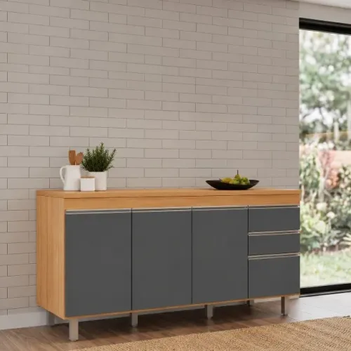 BALCÃO PARA COZINHA 160cm - 3 Portas + 3 Gavetas - Sem Tampo - Ideal para Pia