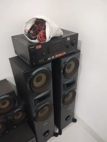 Receiver Home theater Sony Muteki 7.2 127/220, cabo óptico e fiação todas as caixas.
