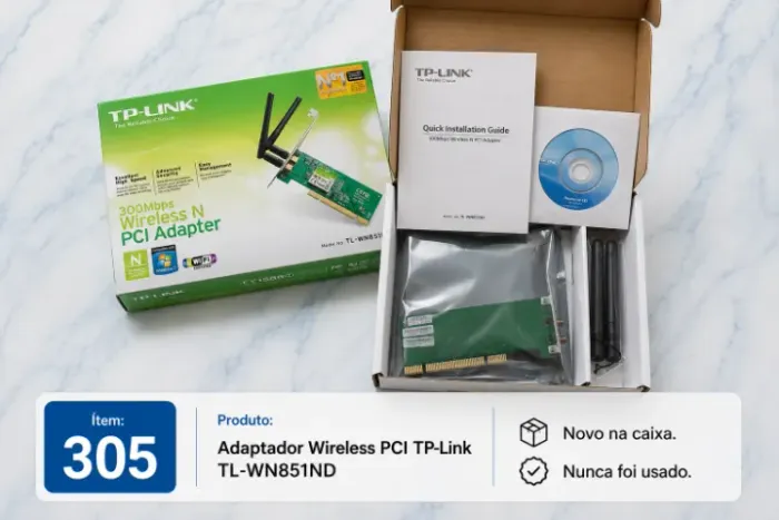 Adaptador Wireless PCI TP-Link TL-WN851ND 300Mbps para PC Novo na Caixa