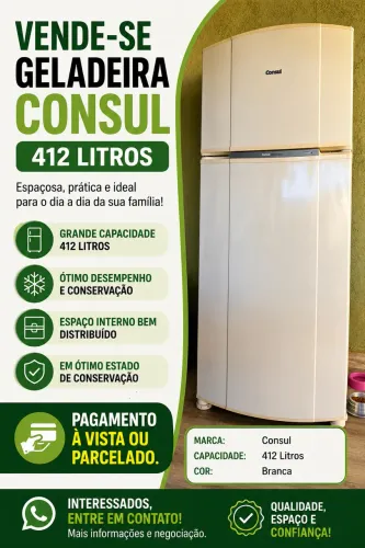 VENDE-SE GELADEIRA CONSUL 412 LITROS