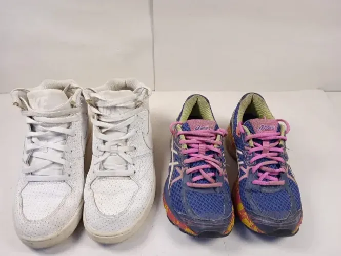 lote 2 tênis de marca (nike cano alto branco tam 40 + asics gel colorido tam 34)