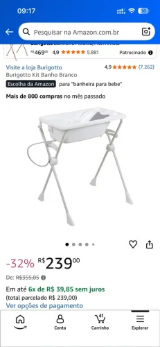 Banheira burigotto com suporte 