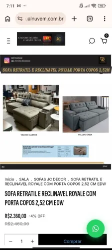 SOFA RETRÁTIL E RECLINÁVEL ROYALE COM PORTA COPO