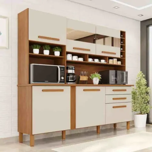 Armário de Cozinha Alexia 6Pts 2Gvs com Espelho Cinamomo/Arenas Imop - Entrega Rápida!