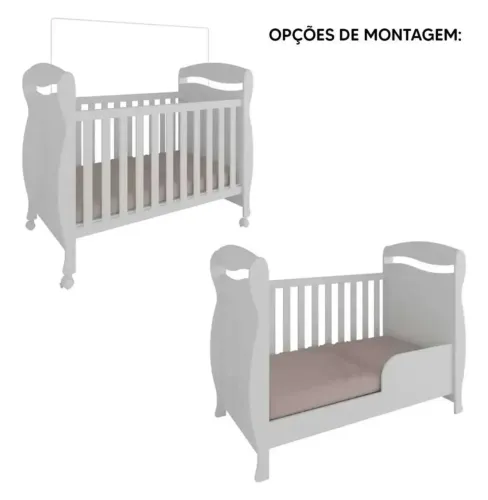 Jogo de quarto bebê: Berço Americano 3 em 1 + Cômoda 100% MDF + Cama auxiliar