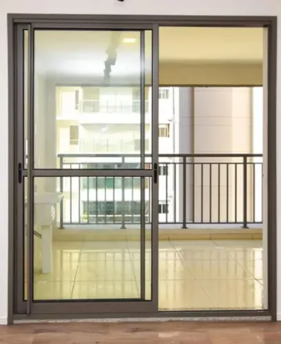 Porta balcão cinza 02 folhas 1,97 x 2,29