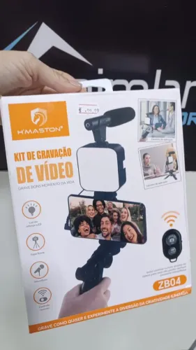 Kit Gravação De Vídeo Com Tripé Microfone Led Luz Suporte H'maston ZB04 -Coimbra Entrega