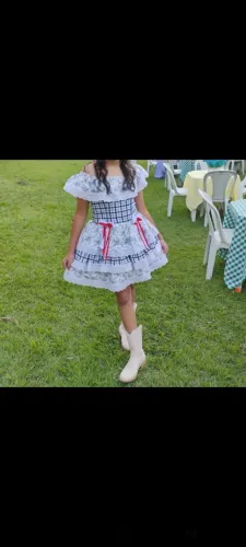 Vestido Junino Azul e Branco - 10/11 anos - Fiorellina Ateliê