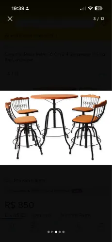 Conjunto Mesa Retrô 70cm 4 cadeiras Bar Pub 