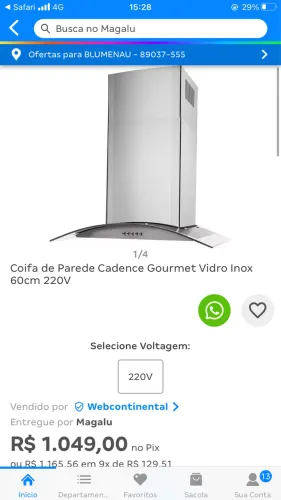 Coifa de parede Cadence Gourmet Vidro Inox