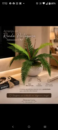 Lindo arranjo samambaia renda portuguesa permanente 
