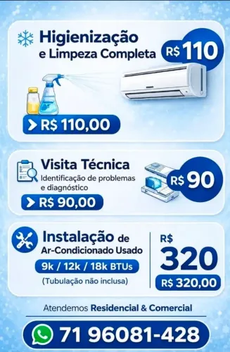 Faço Instalação e Limpeza de Split 9 a 18K olhe a descrição. 