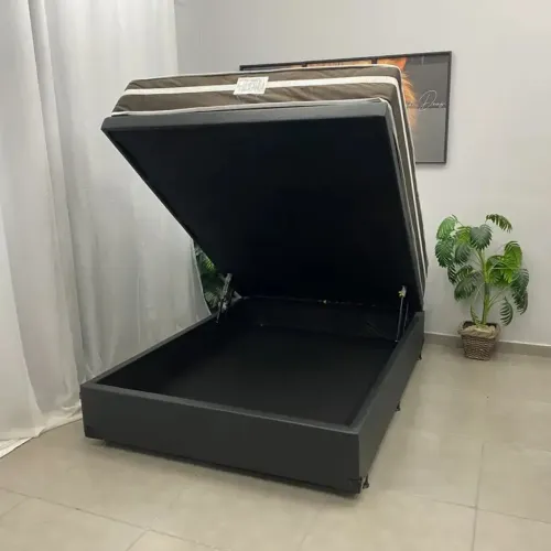 Base Baú em Corino com Colchão Bio Classic Casal com Molas Ensacadas- pronta entrega 