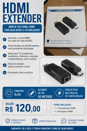 ? HDMI Extender 50 Metros - Extensor de Sinal HDMI via Cabo de Rede