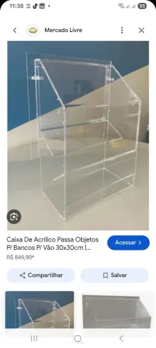 Caixa de acrílico para por objetos de banco.
