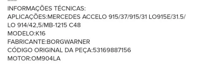 Turbina K16 nova  Borg Warner 
