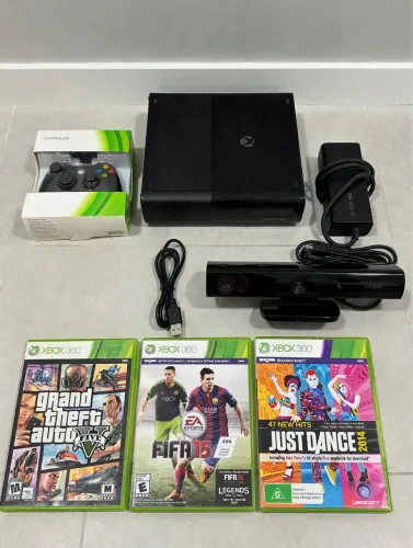 Xbox 360 Slim 250GB BLOQUEADO + Kinect + Controle Original + 3
