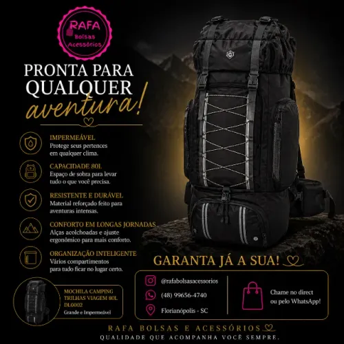 Mochila Camping Trilhas Viagem 80l Grande Impermeável Dl0002