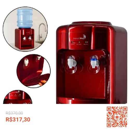 Bebedouro Refrigerador de Água Gelada Vermelho 127V ou 220V - Importway