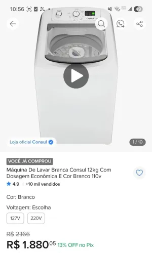 Máquina De Lavar Branca Consul 12 KG com Dosagem Econômica 110 V
