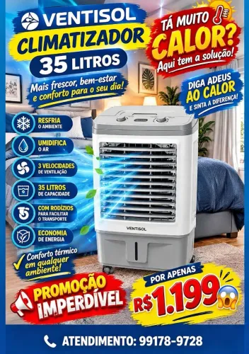 CLIMATIZADOR VENTISOL 35 LITROS NOVOS NA CAIXA