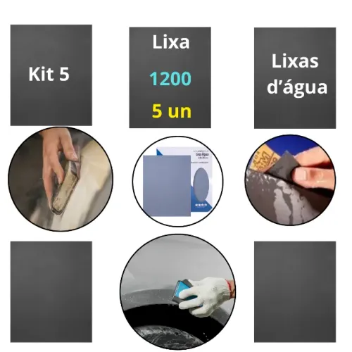 Kit 5 Lixas 1200 D'água Lixamento Polimento Acabamento Folha Grão Plástico Metal Costado