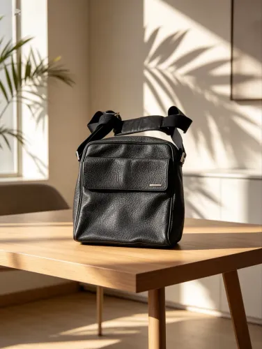 Bolsa Masculina Transversal Ermenegildo Zegna Preta em Couro