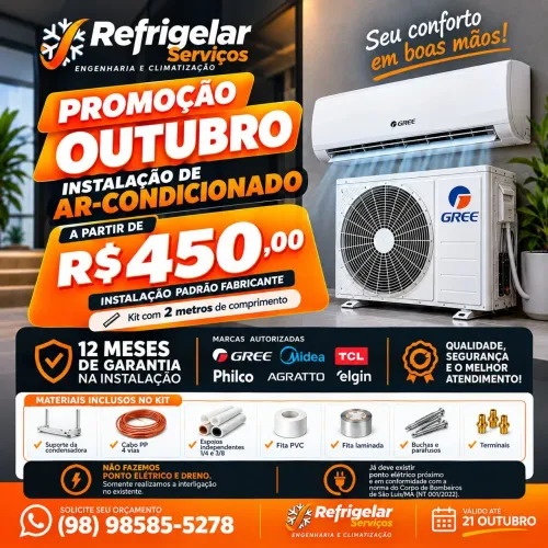 Instalação de Ar Condicionado Novo Padrão Fabricante R$450,00