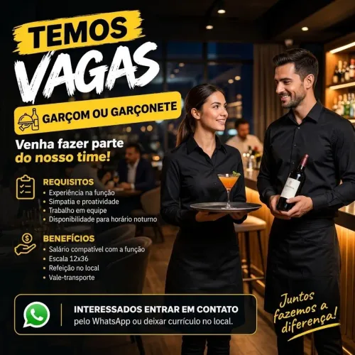 Vaga de Garçom ou Garçonete de hotel- noturno escala 12x36