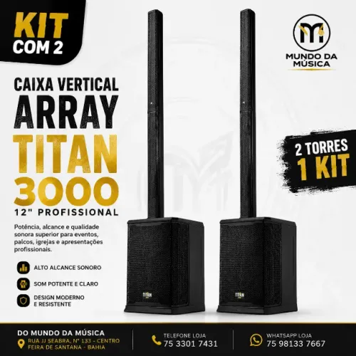 KIT COM 2 CAIXAS VERTICAIS ARRAY TITAN 3000 12" PROFISSIONAL