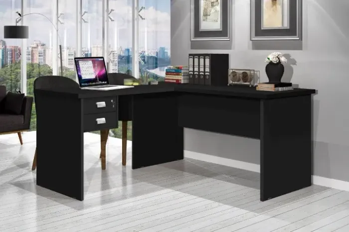 Mesa escrivaninha em L 2 gavetas! Frete e montagem grátis.