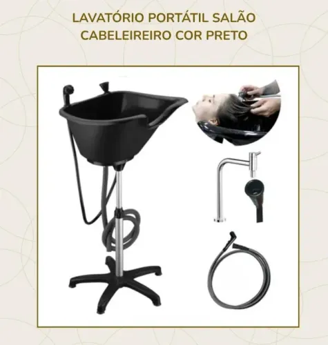Lavatório portátil de cabeleireiro preto com ducha