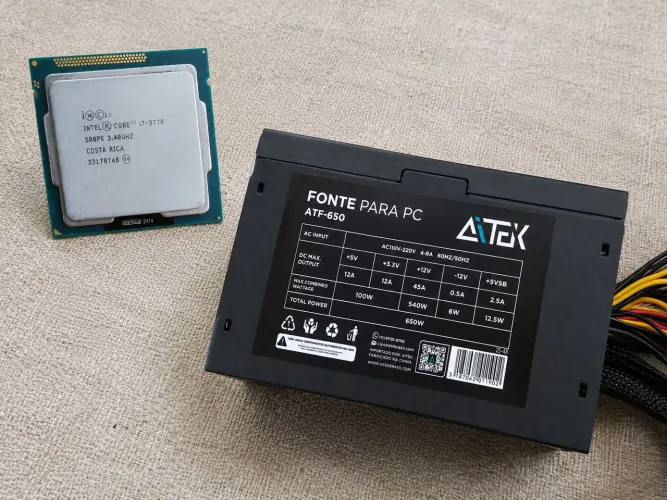 Processador Intel Core i7-3770 E Fonte Aitek ATF-650 650W.<br>Fonte Aitek ATF-650 6